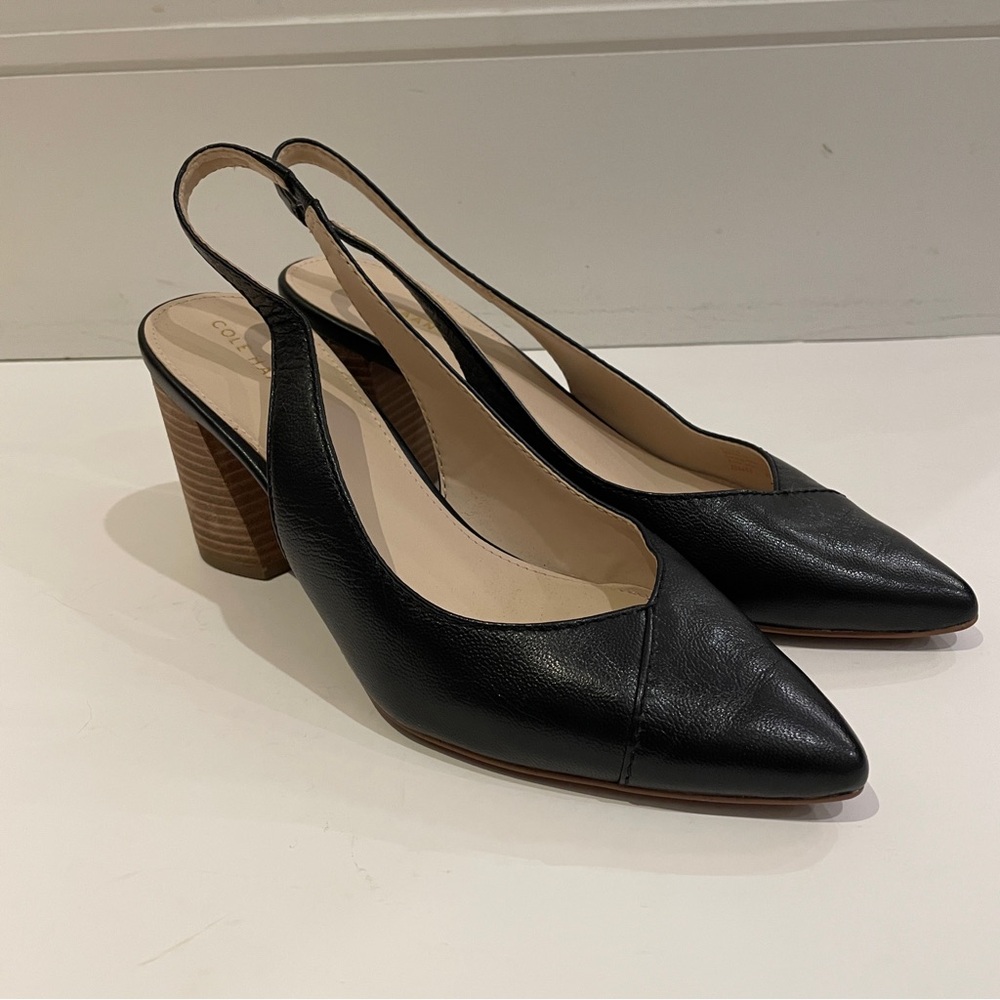 Cole Haan Black Leather Slingback Block Heel Pumps Women’s 9B